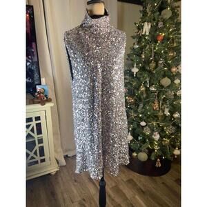Nasty Gal Silver Sequin Sleeveless Party Dress with High Neck and Pearl Closure